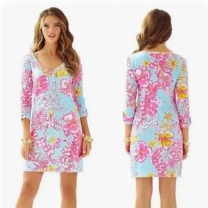 Lilly Pulitzer‎ Palmetto Floral Dress 3/4 Sleeve Size Medium Breakwater Blue